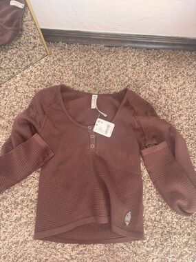 Free People Long Sleeve Waffle Knit Top - Brown